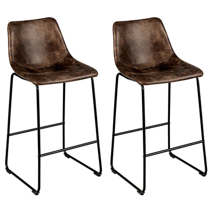 Set of 2 Vintage Faux Suede Bar Stools-Brown