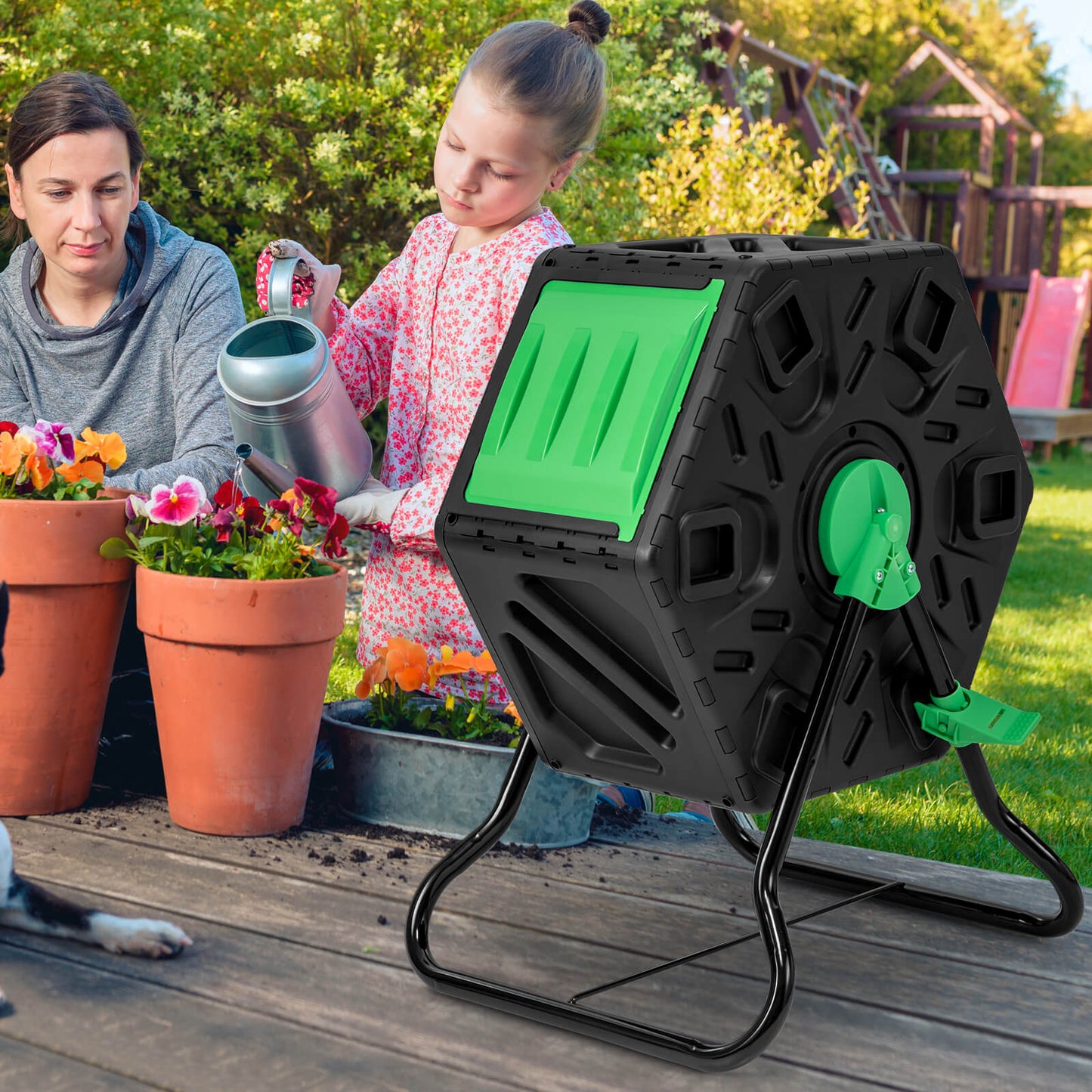 65L Rotating Tumbling Composter with Single Chamber-Black
