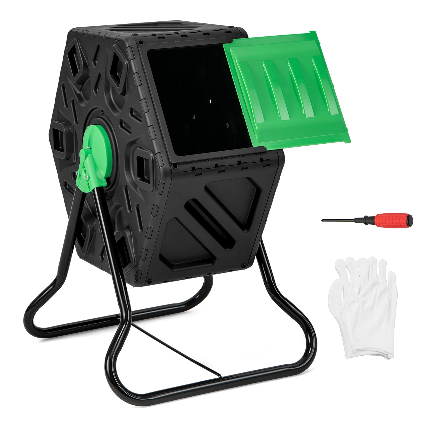 65L Rotating Tumbling Composter with Single Chamber-Black