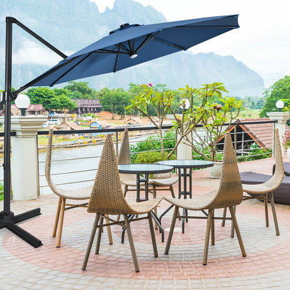 3M Outdoor Parasol Patio Cantilever Umbrella with Solar Lights-Blue