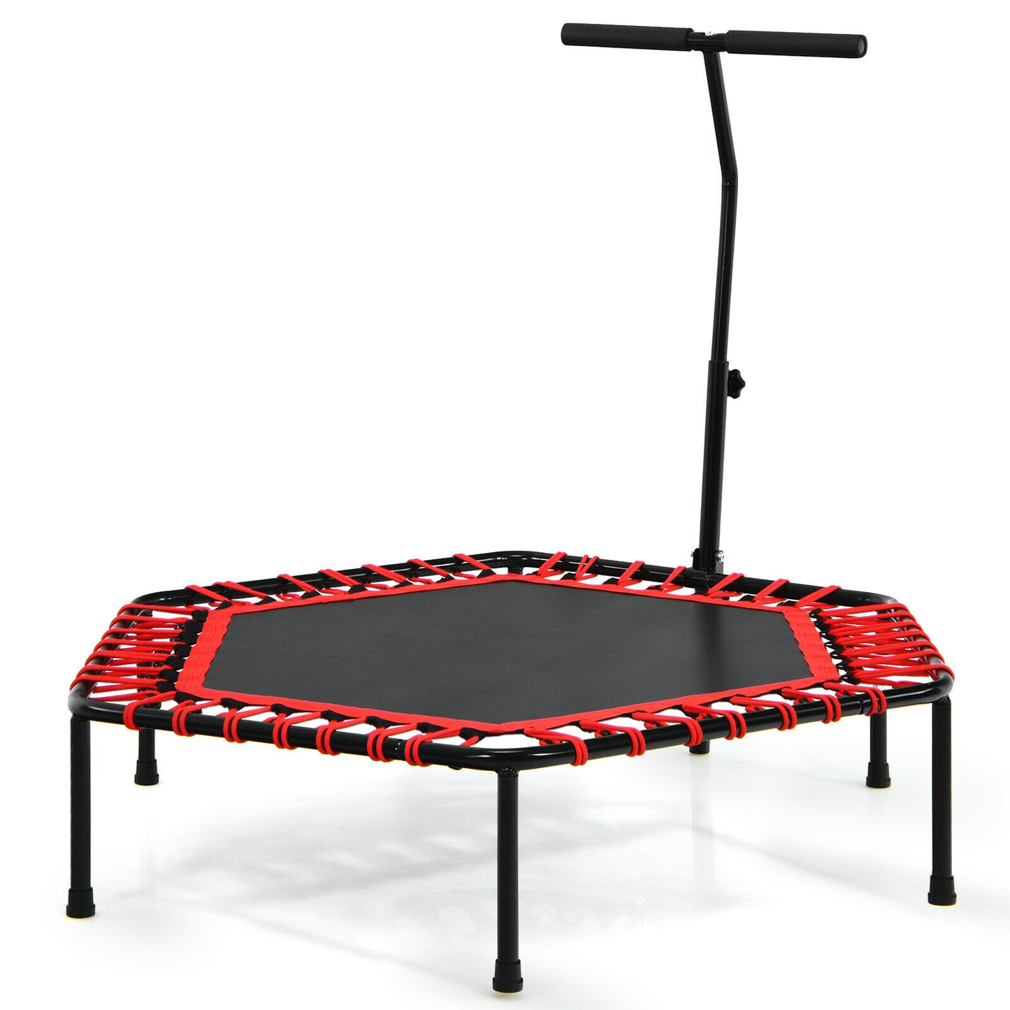 Folding Fitness Trampoline Adults/ Kids with Adjustable Handrail-Red