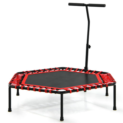 Folding Fitness Trampoline Adults/ Kids with Adjustable Handrail-Red