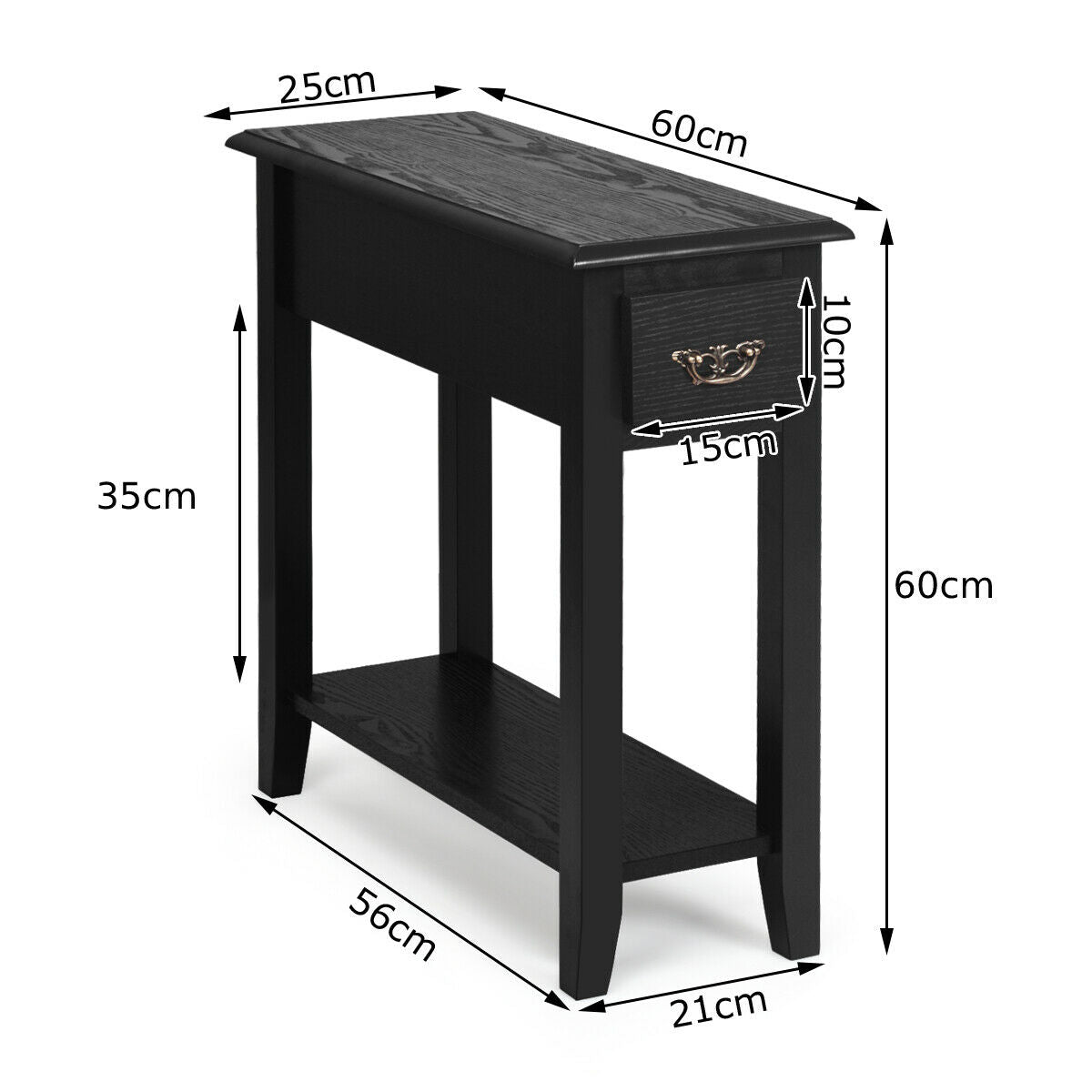 2-Tier Bedside Table with Drawer and Storage Shelf-Black