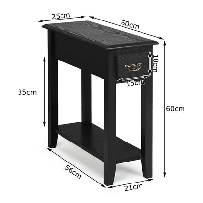 2-Tier Bedside Table with Drawer and Storage Shelf-Black