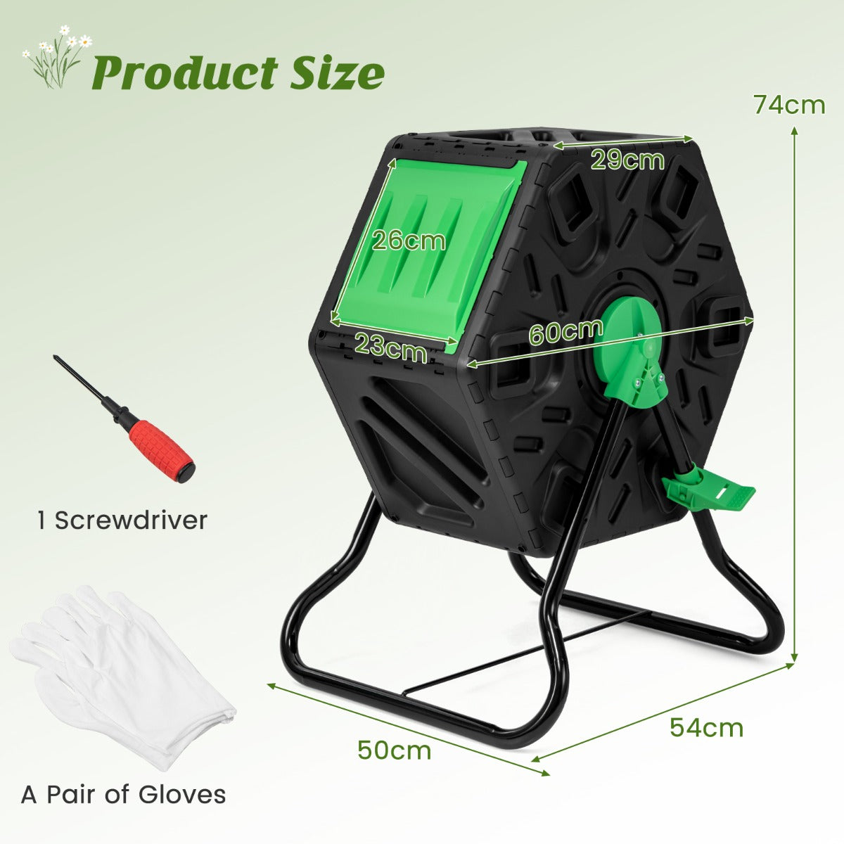 65L Rotating Tumbling Composter with Single Chamber-Black