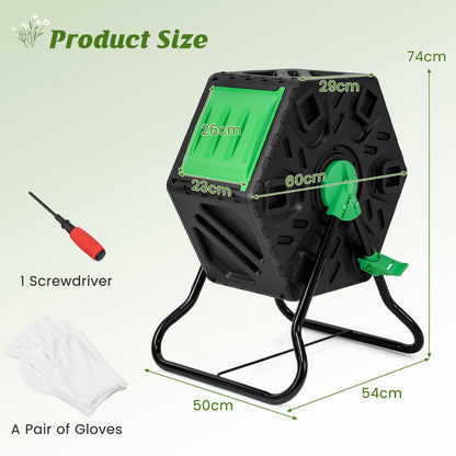 65L Rotating Tumbling Composter with Single Chamber-Black