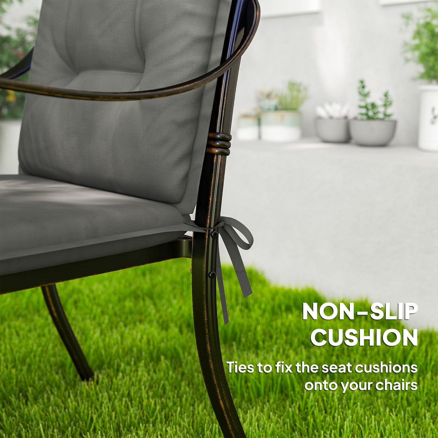 Outsunny Set of Four Padded Garden Seat Cushions - Light Grey