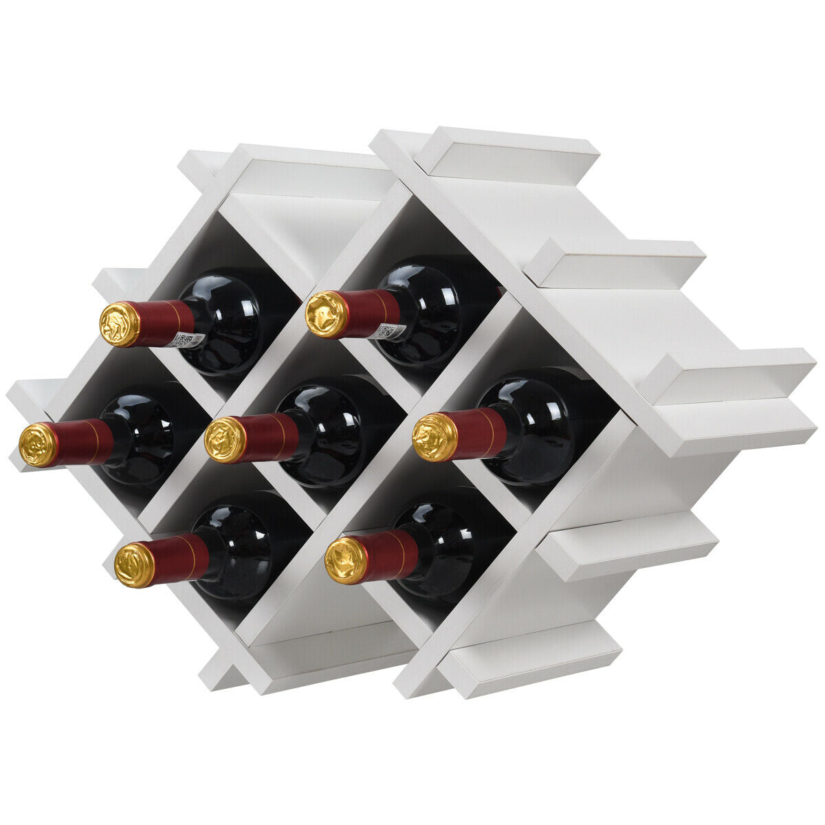 Floating Wall Mounted Wine Rack with Four Separate Shelves, 2 with Glass Storage-White