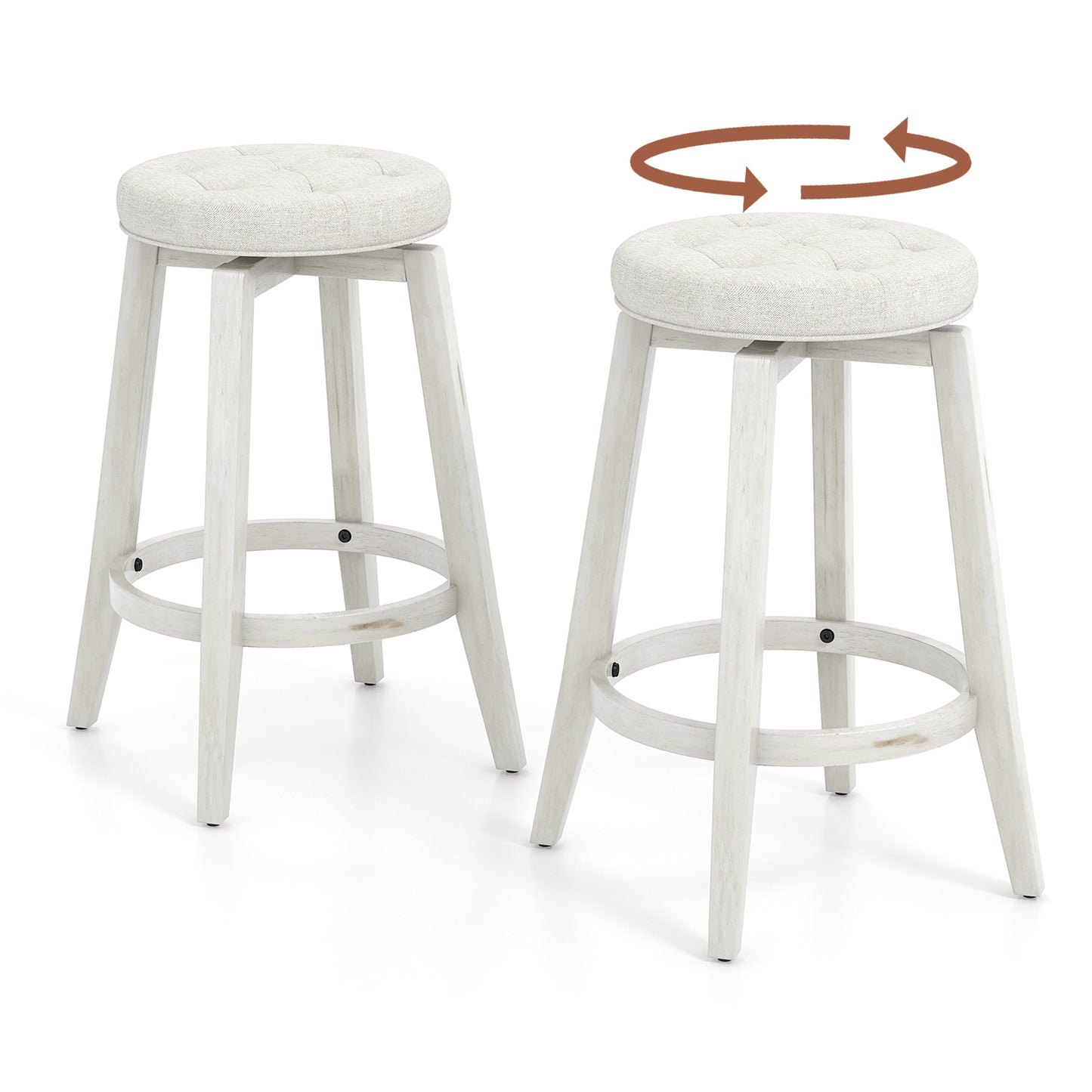 360° Swivel Upholstered Bar Stool Set of 2 with Footrest-White