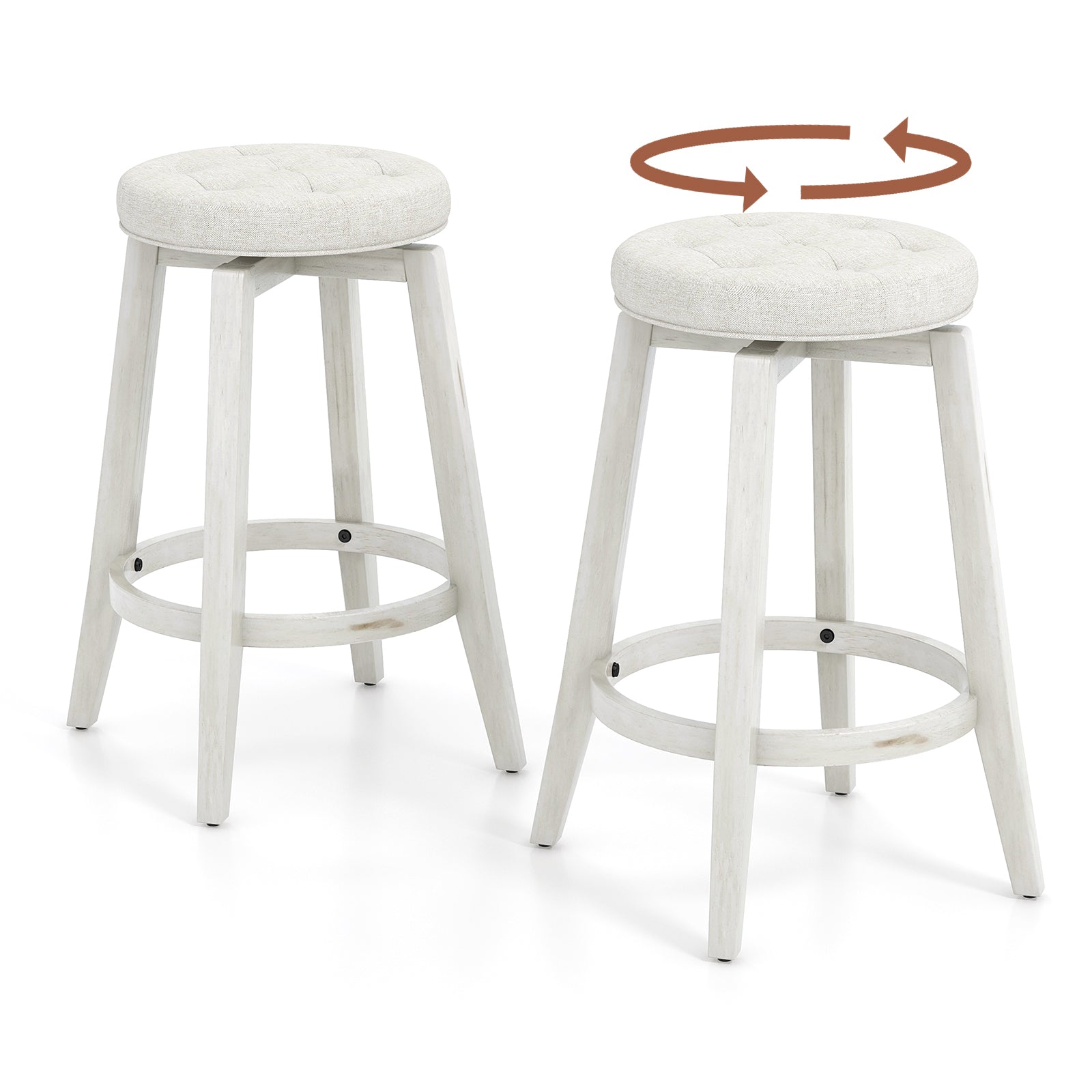 360° Swivel Upholstered Bar Stool Set of 2 with Footrest-White