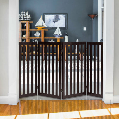 4 Panels Foldable Freestanding Pet Gate-Brown