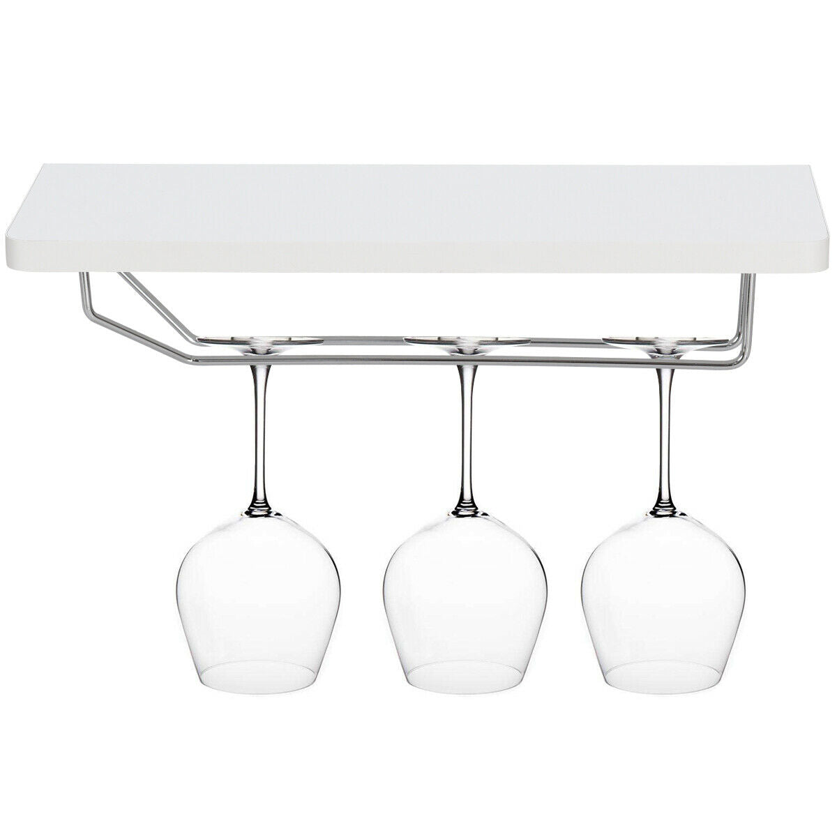 Floating Wall Mounted Wine Rack with Four Separate Shelves, 2 with Glass Storage-White