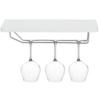 Floating Wall Mounted Wine Rack with Four Separate Shelves, 2 with Glass Storage-White