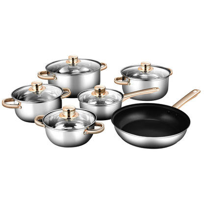6Pc Non Stick Stainless Steel Cookware Set with Lid