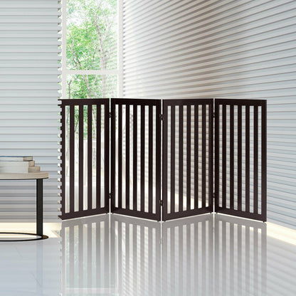 4 Panels Foldable Freestanding Pet Gate-Brown
