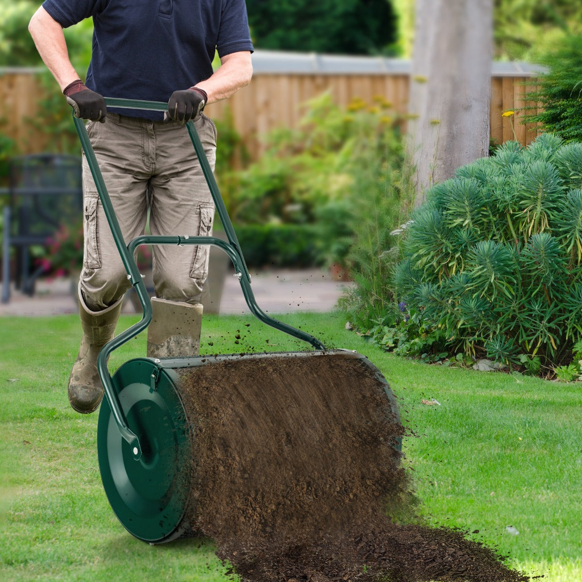 68cm Peat Moss Spreader with Upgrade Side Latches and U-shape Handle-Green
