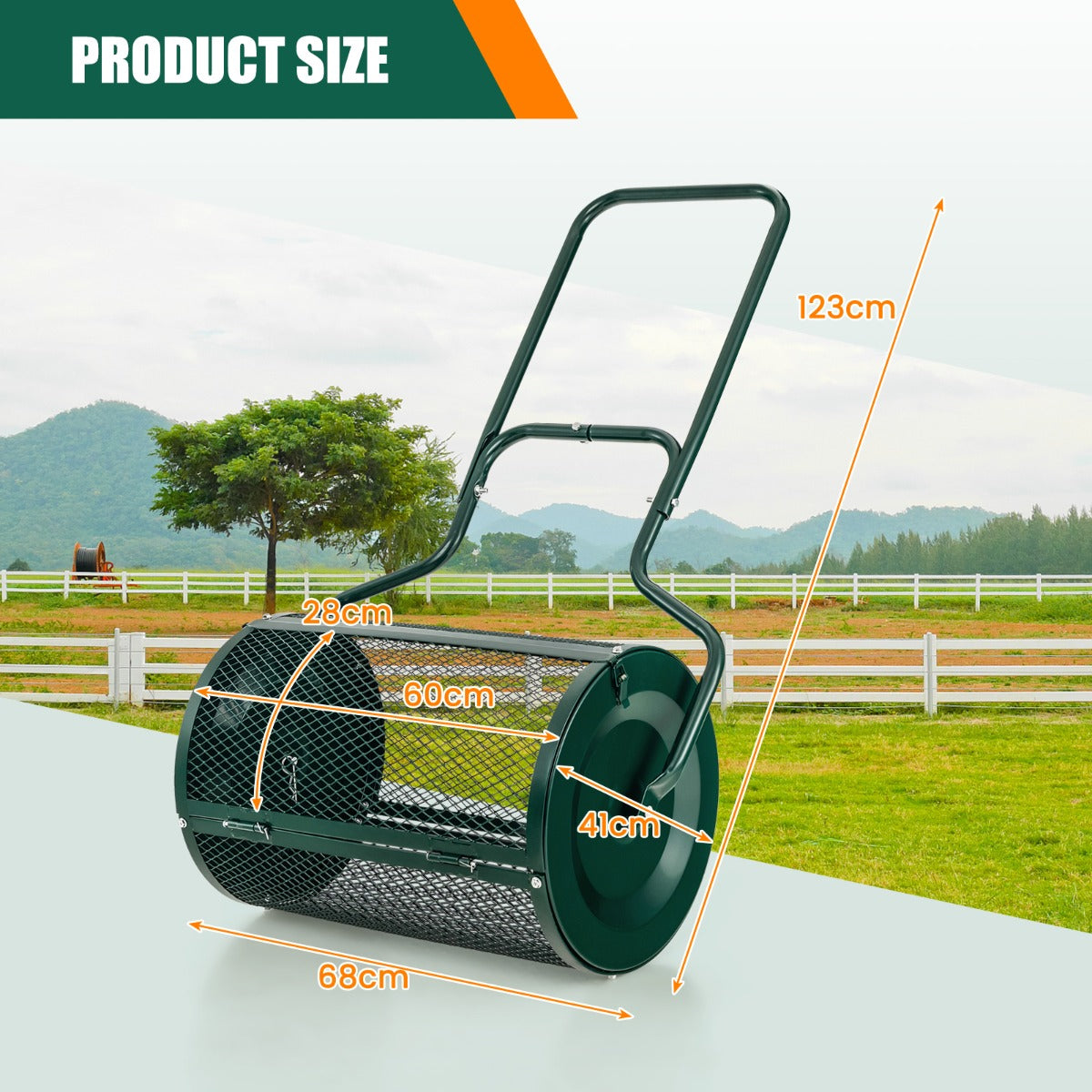 68cm Peat Moss Spreader with Upgrade Side Latches and U-shape Handle-Green
