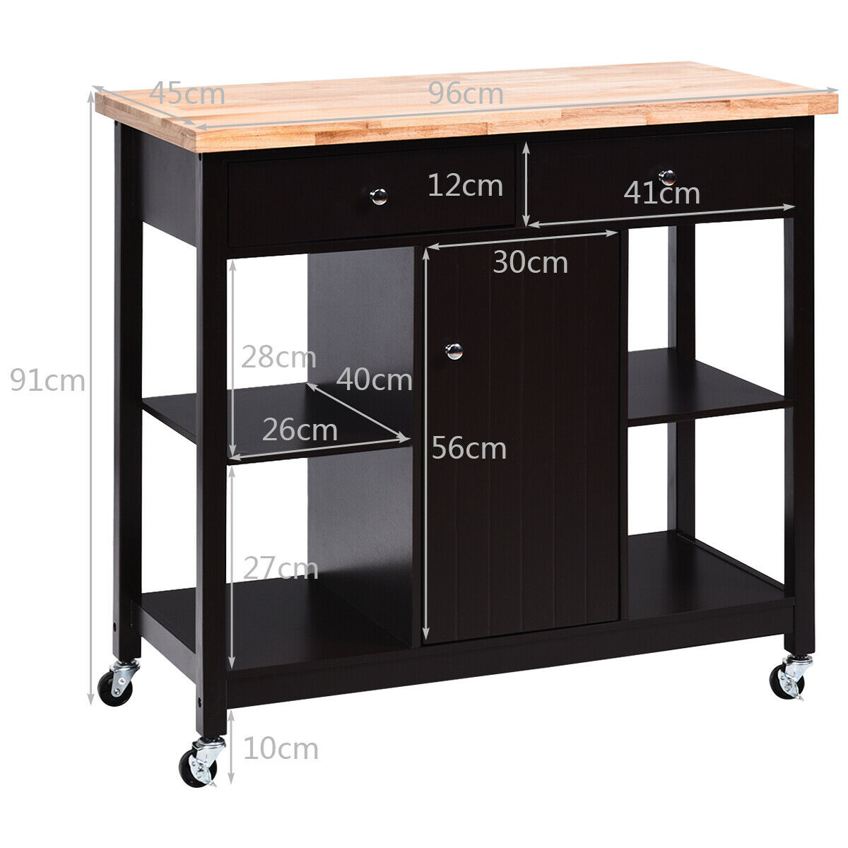 Kitchen Island Trolley with Drawers and Shelves-Brown