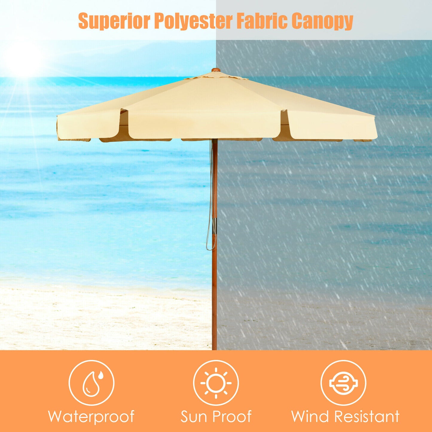 3m Garden Parasol Umbrella Garden Outdoor Sun Shade-Beige