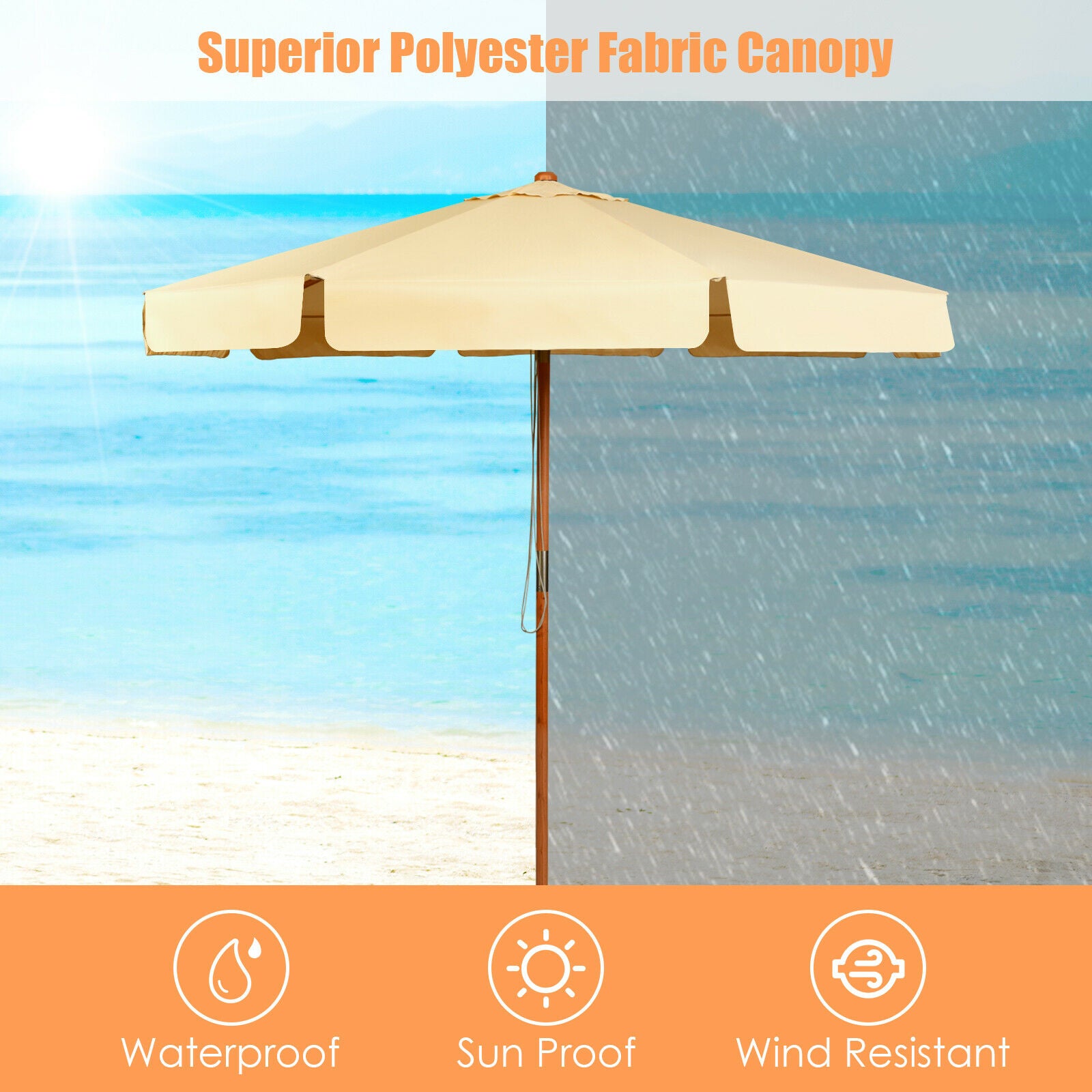 3m Garden Parasol Umbrella Garden Outdoor Sun Shade-Beige