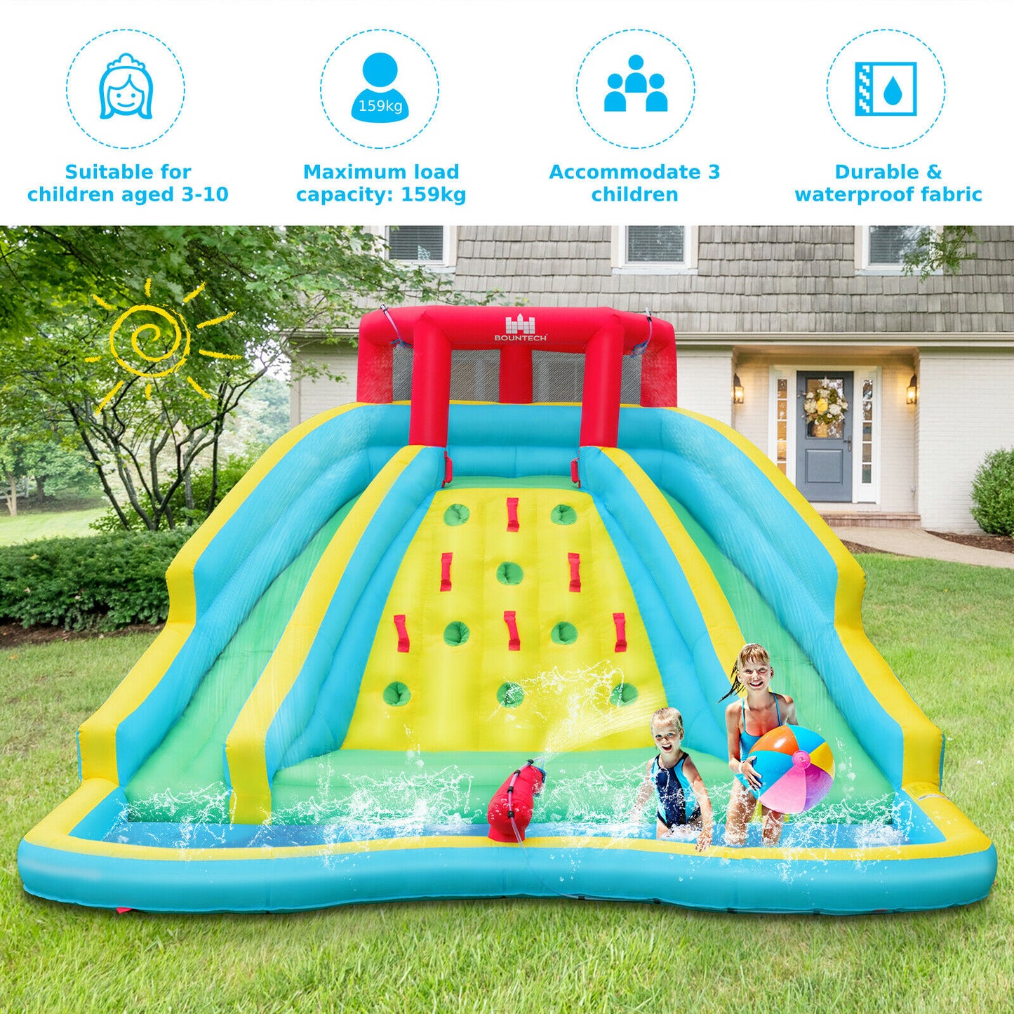 Inflatable Bouncy Water Castle with Double Water Slide