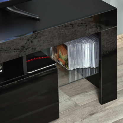 HOMCOM High Gloss TV Stand Cabinet with LED RGB Lights and Remote Control for 43"/50"/55" TV, Media TV Console Table with Storage Drawer and Shelf
