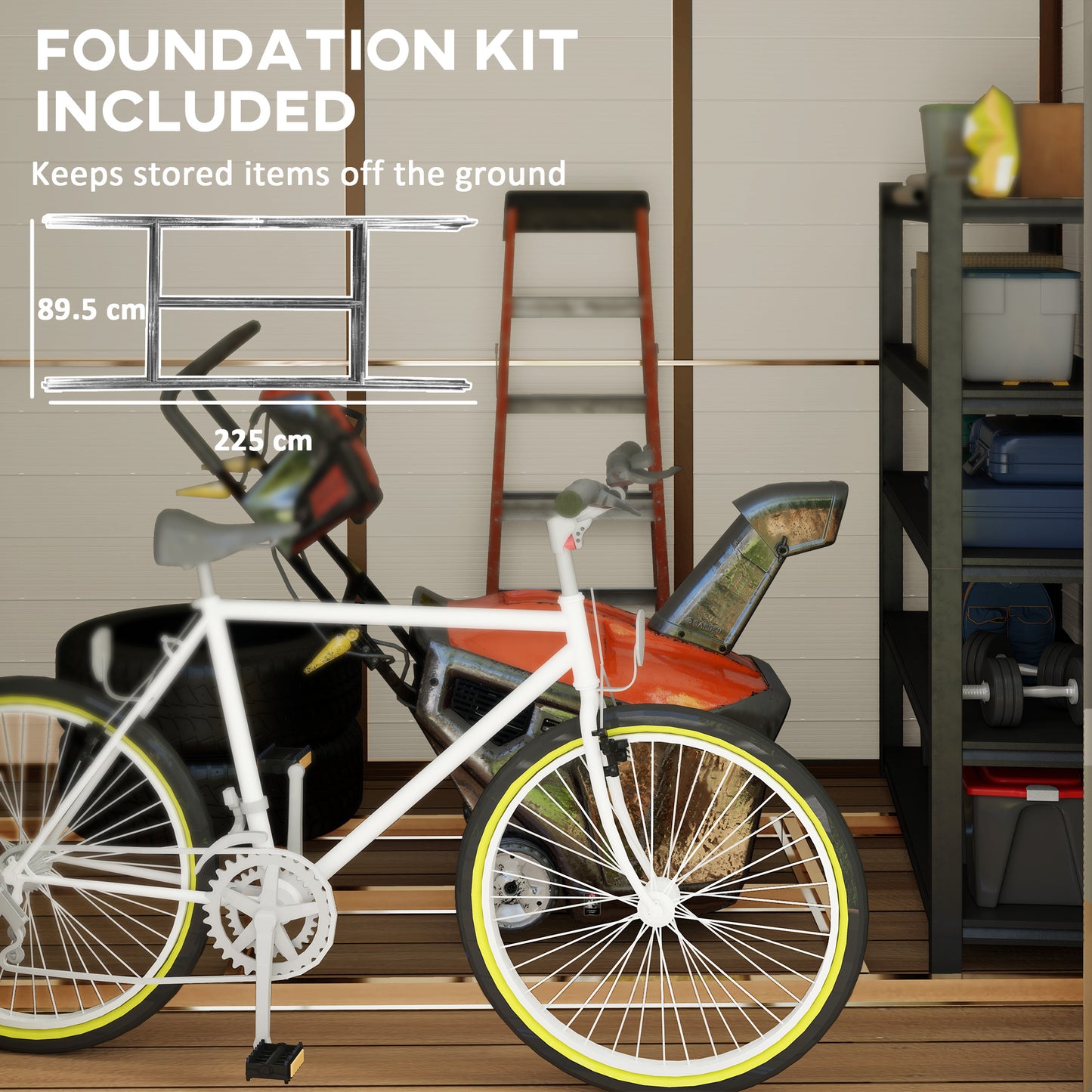 Outsunny 7.9ft x 6.2ft Aluminium Frame and Plastic Wall Shed, with Foundation - Cream White