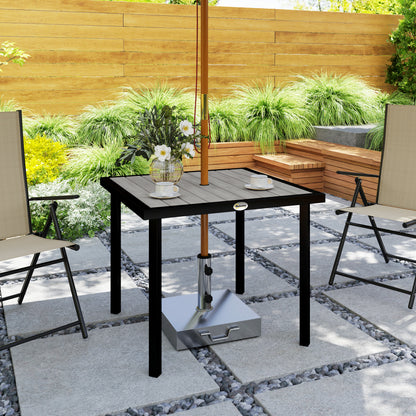 Outsunny Square Garden Dining Table with 5.4cm Parasol Hole, Slatted Top, Metal Frame, 86 x 86 x 71 cm, Light Grey