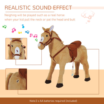 HOMCOM Childrens Plush Rocking Pony W/Sound-Beige