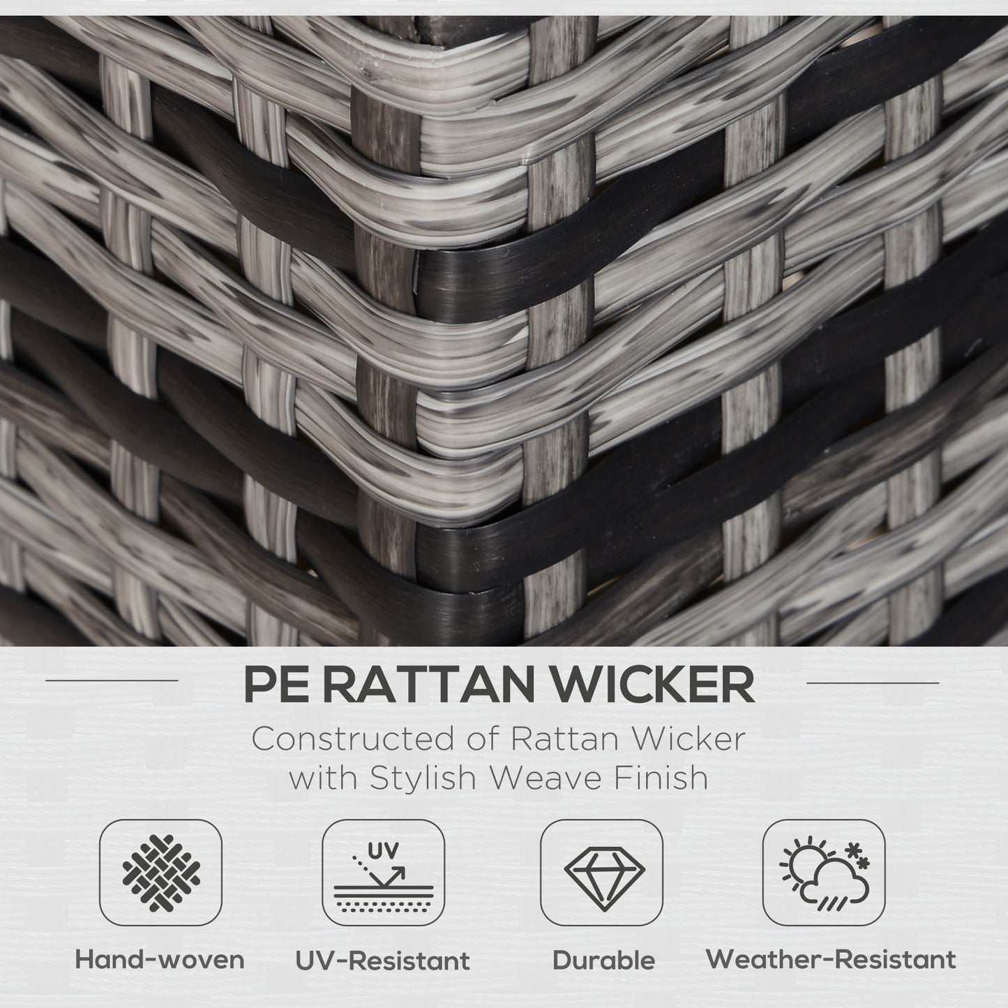 Outsunny Rattan Sofa, 2 Seater Garden Furniture with Soft Padded Cushion and Armrests, Wicker Garden Loveseat for Patio, Mixed Grey