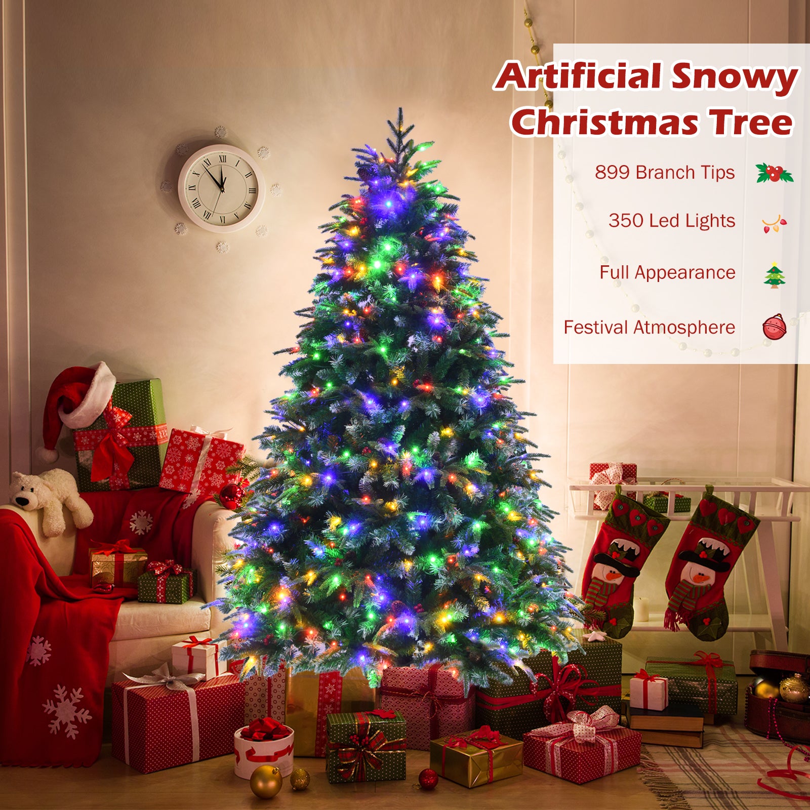 5/6 Feet Artificial Christmas Tree with LED Lights and Tips-6 ft