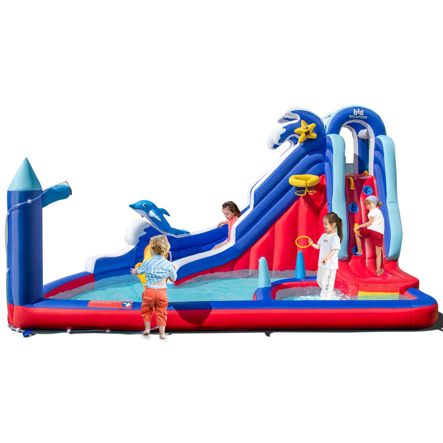 6-In-1 Inflatable Water Park with Climbing Wall and Water Cannon without Blower