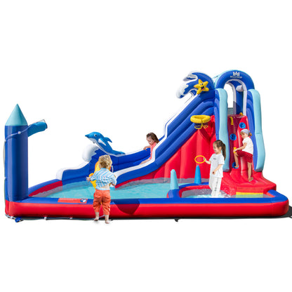 6-In-1 Inflatable Water Park with Climbing Wall and Water Cannon without Blower