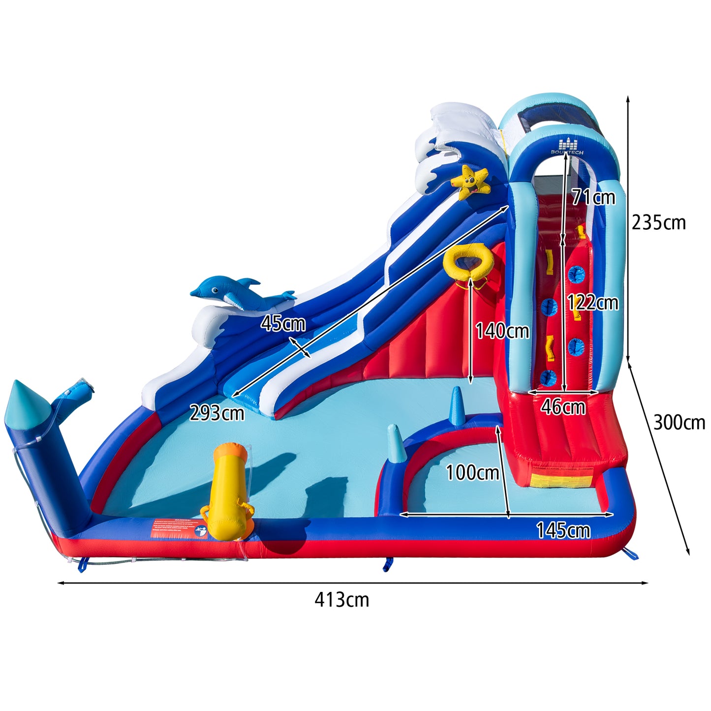 6-In-1 Inflatable Water Park with Climbing Wall and Water Cannon without Blower