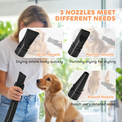 PawHut 2200W Dog Hair Dryer with Adjustable Temperature & Velocity, 3 Different Nozzles, Black