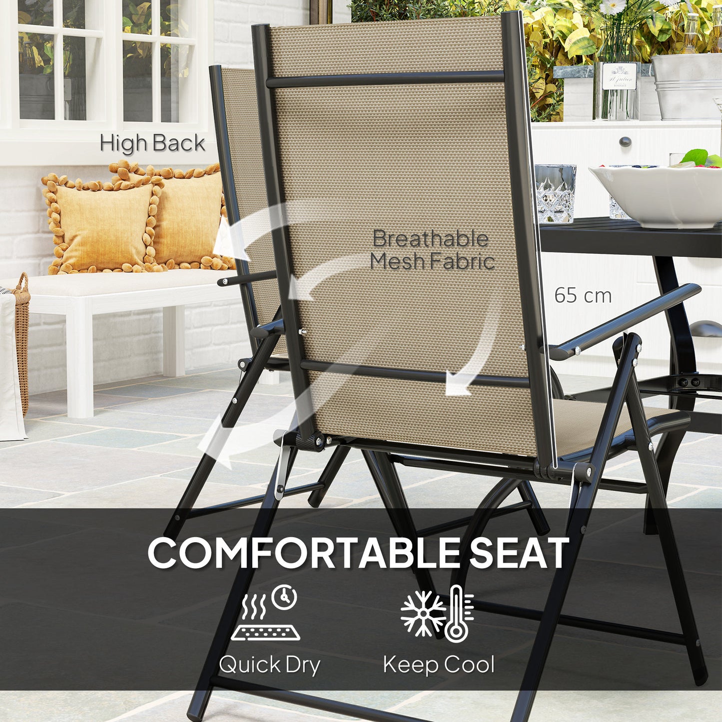 Outsunny Five-Piece Steel Frame Patio Set - Khaki/Black