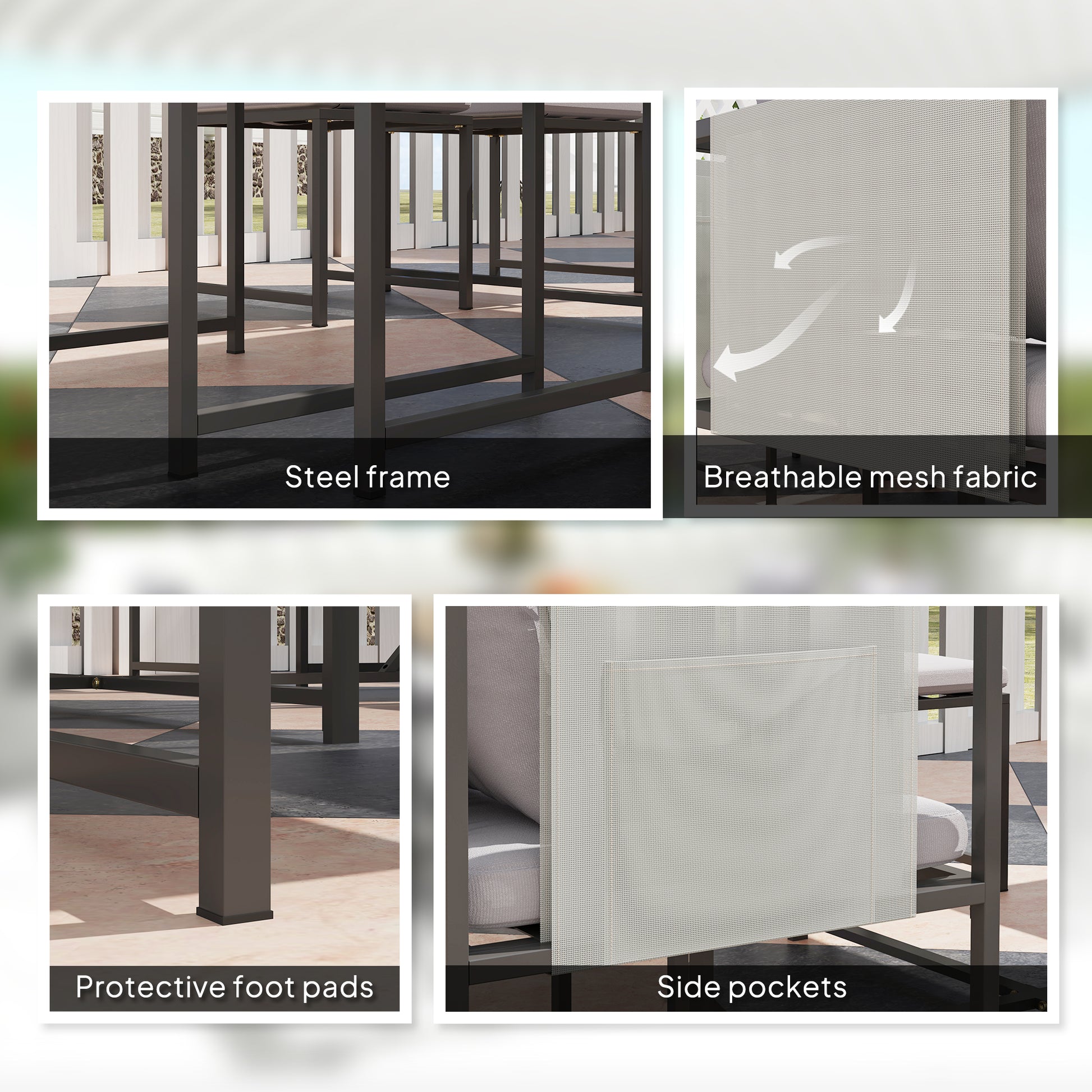 Outsunny Nine-Piece Steel Frame Garden Dining Set - Grey