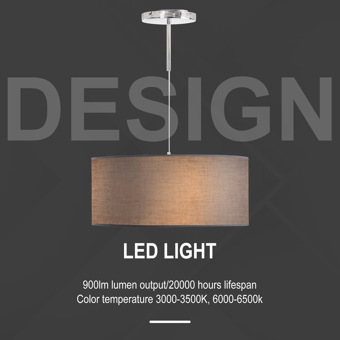 HOMCOM Modern LED Pendant Light Chandelier with Three Lighting Modes Metal Round Base for Living Room, Bedroom, Office, Entrance, Grey, 59 x 59 x 44cm