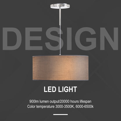 HOMCOM Modern LED Pendant Light Chandelier with Three Lighting Modes Metal Round Base for Living Room, Bedroom, Office, Entrance, Grey, 59 x 59 x 44cm