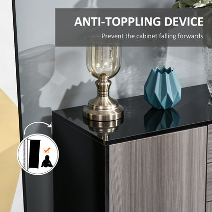 HOMCOM High Gloss Sideboard, Side Cabinet, Push-Open Design with 2 Drawer for Living Room, Bedroom, Light Grey and Black