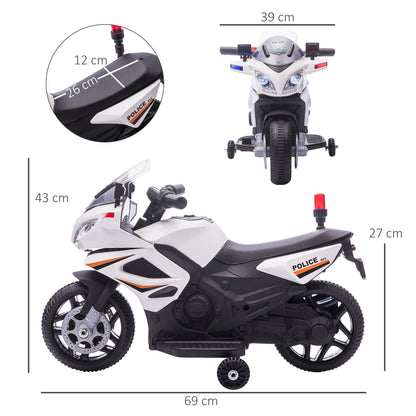 HOMCOM Kids 6V Electric Ride On Motorcycle Police Car Vehicle w/ Lights Horn Realistic Sound Outdoor Play Toy for 18 - 36 months White