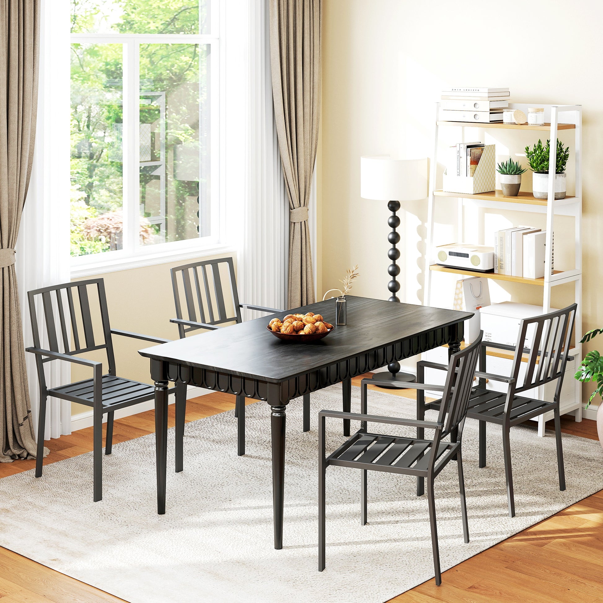 Outsunny Set of Four Minimal Metal Garden Chairs - Black