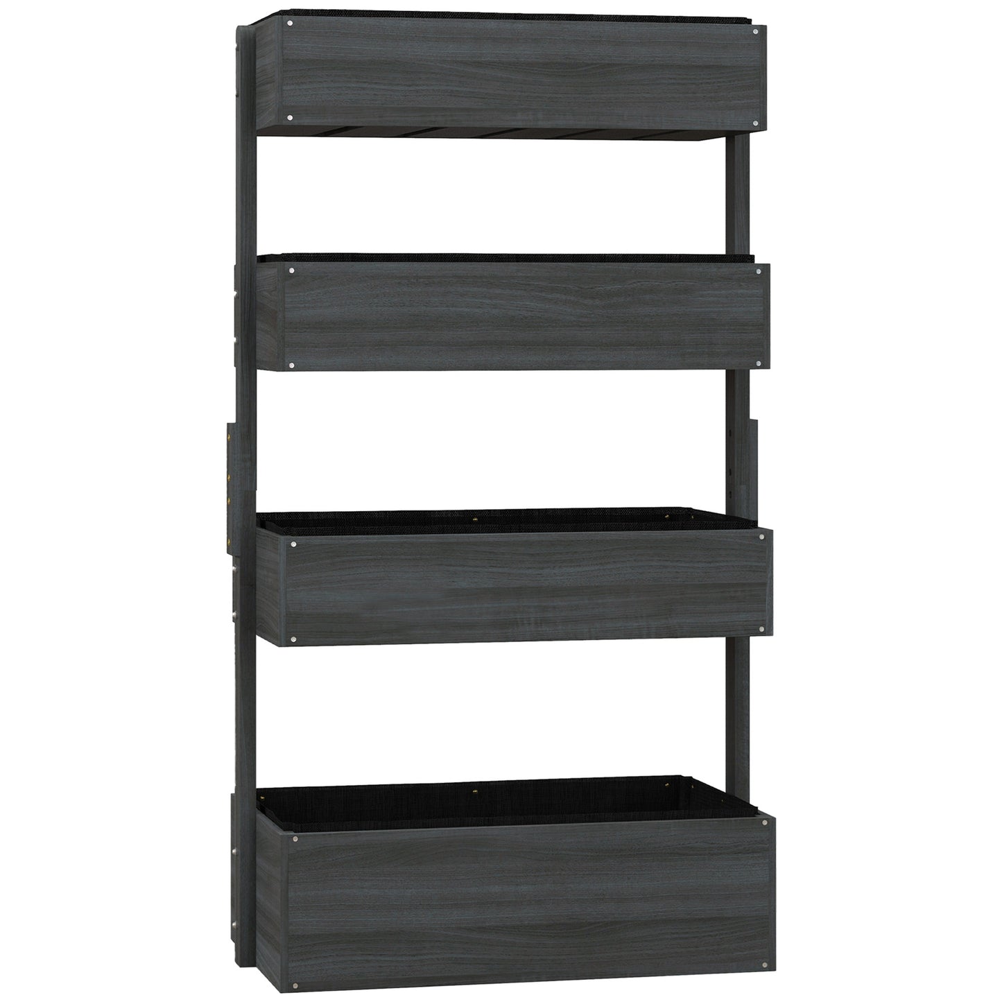 Outsunny Four-Tier Basket Wooden Plant Stand - Grey