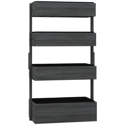 Outsunny Four-Tier Basket Wooden Plant Stand - Grey