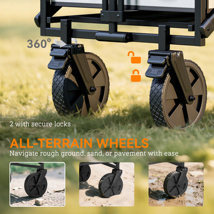 Outsunny Folding Pull Along Cart Cargo Wagon Trolley with Telescopic Handle - Dark Grey