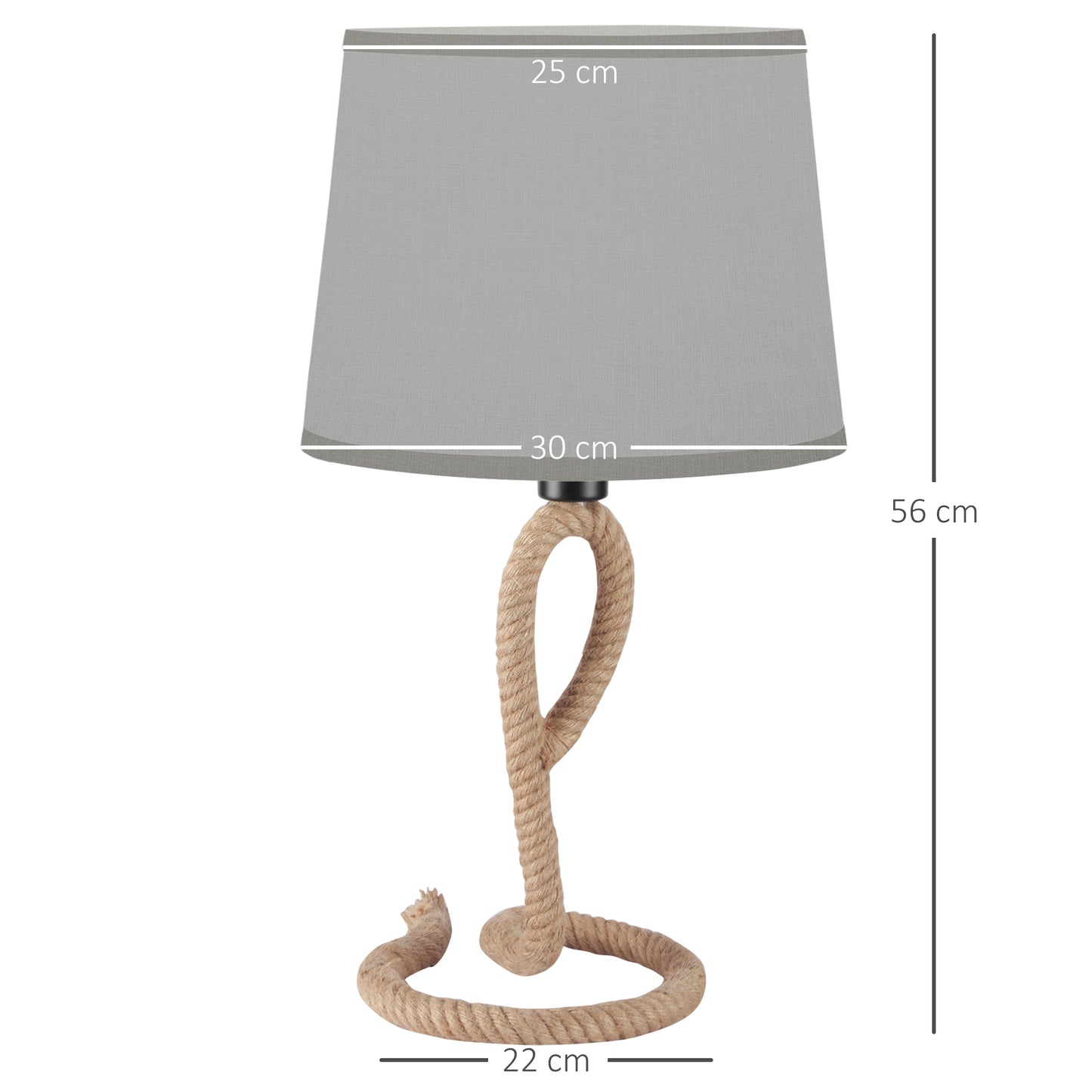 HOMCOM Farmhouse Table Lamp with Rope Base for E27 LED Halogen Bulb, Desk Fabric Light, Bedroom, Living room, Study