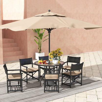 Outsunny Glass-Top Garden Table, with Parasol Hole - Black