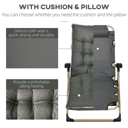 Outsunny Padded Garden Lounger, with Seven-Position Back and Footrest - Grey