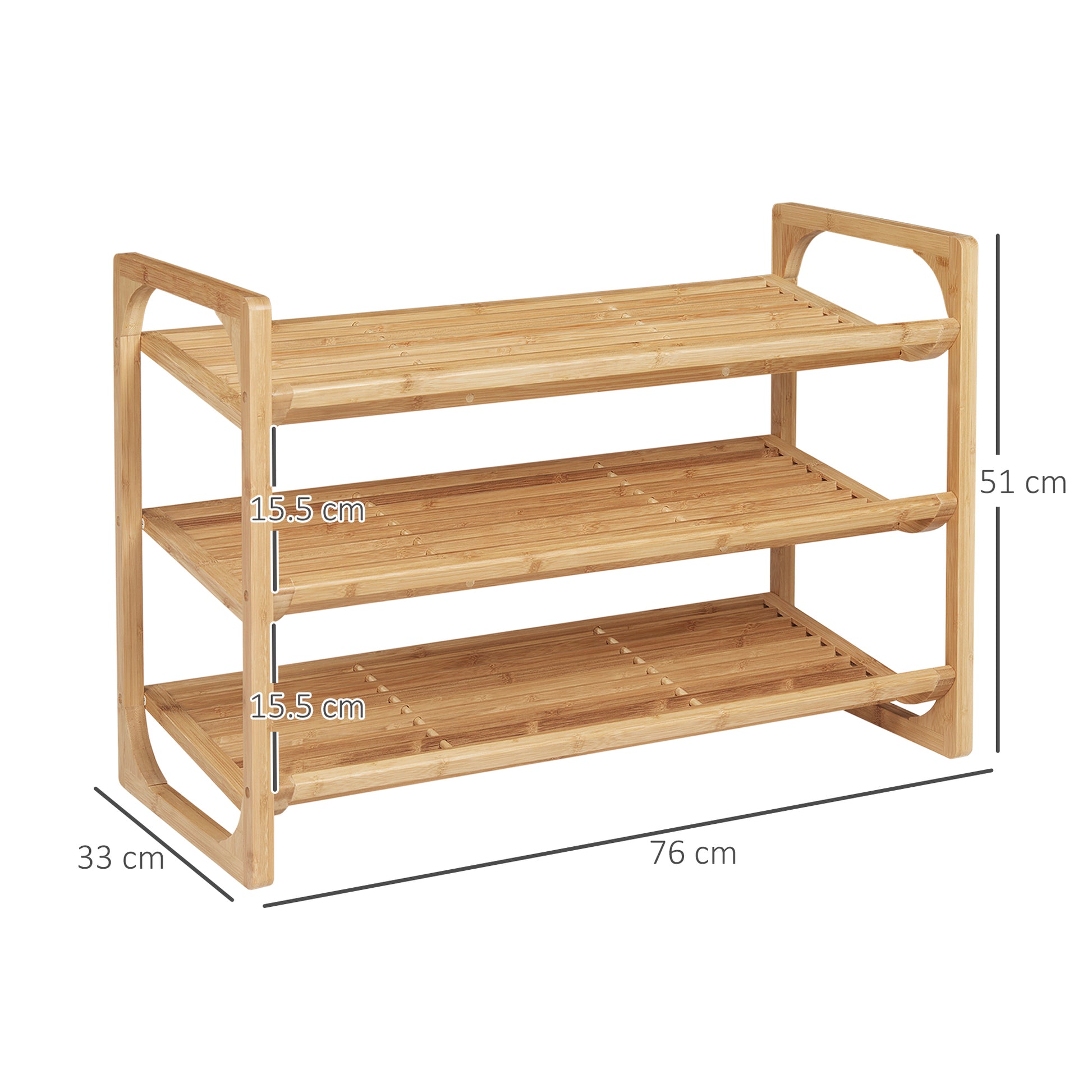 HOMCOM 3-Tier Shoe Rack, Bamboo Shoe Storage Organizer with Slatted Shelves, Free Standing Shoe Shelf Stand for 9 Pairs of Shoes for Entryway Natural