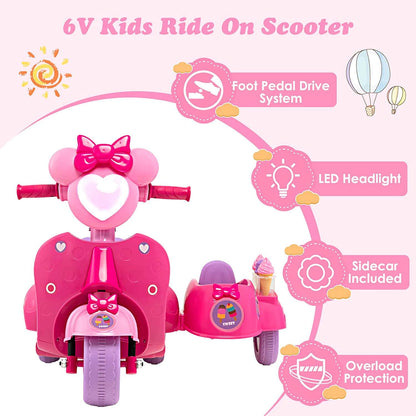 6V Battery Powered Kids Ride on Motorbike with Detachable Sidecar-Pink